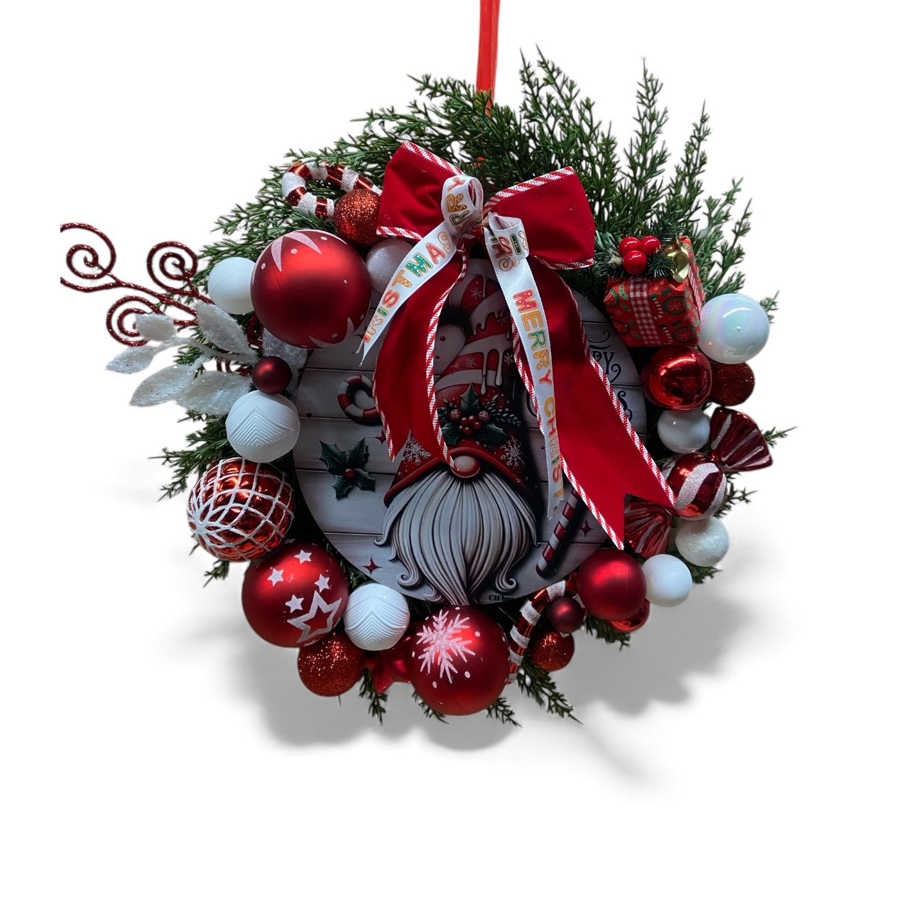Red and White Gnome Wreath