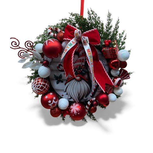 Red and White Gnome Wreath