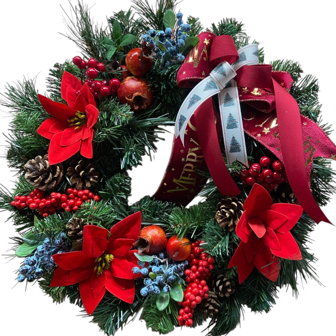 Red Flowers and Berries Wreath